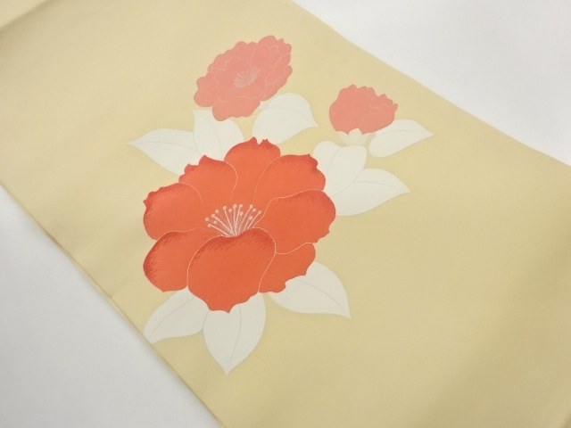 塩瀬山茶花模様刺繍名古屋帯